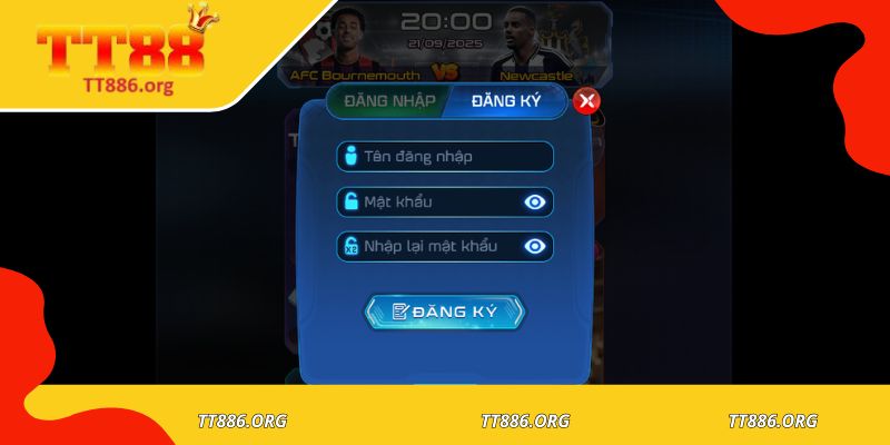 Giao diện đăng ký tài khoản chi tiết, nhanh chóng