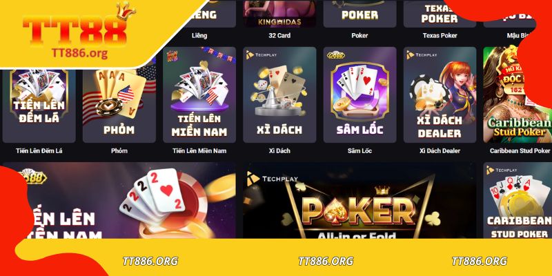 Kho trò chơi game bài t88 đa dạng trên giao diện trực tuyến